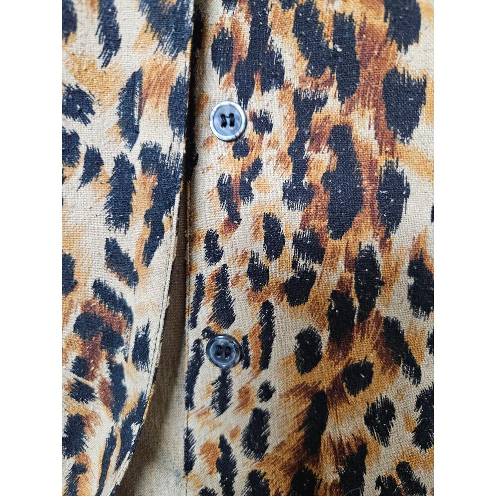 Vintage Cezar 100% Raw Silk Leopard Large Button-Up Short Sleeve Collar Blouse - Picture 4 of 5